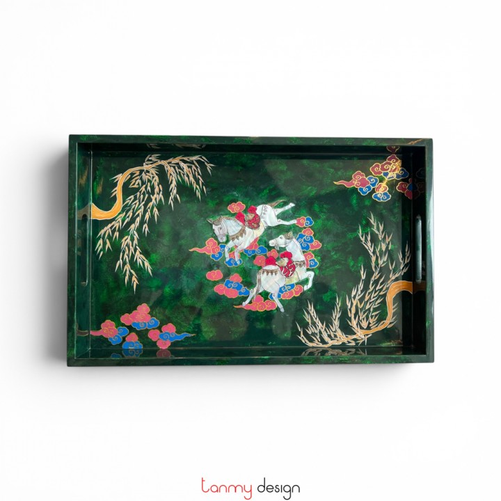 Khay sơn mài họa tiết Liễu Mã 25x40 cm